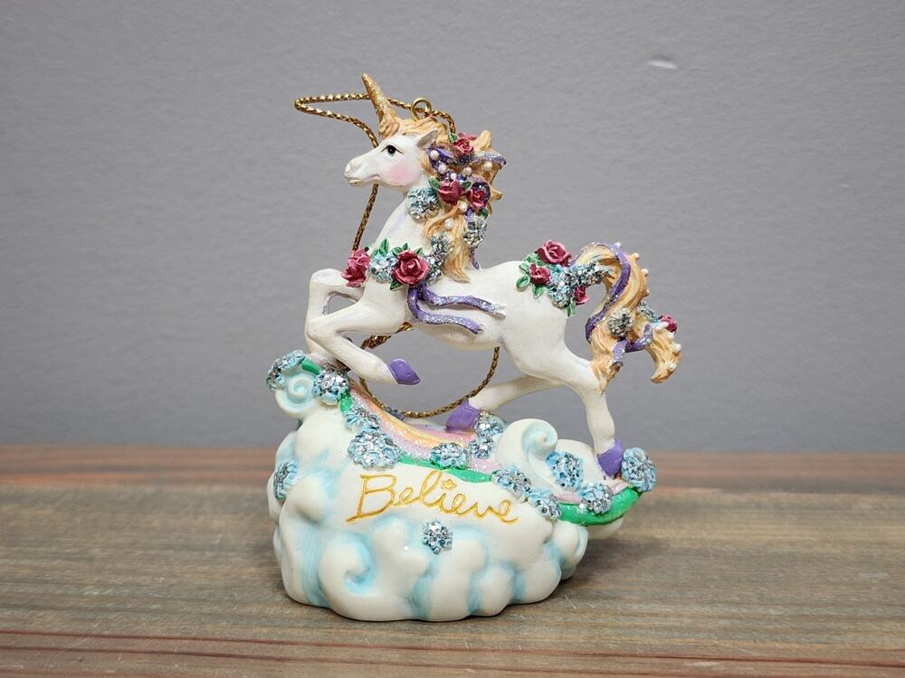 BELIEVE Unicorn Ornament San Francisco Music Box Marjorie Sarnat Not Playing